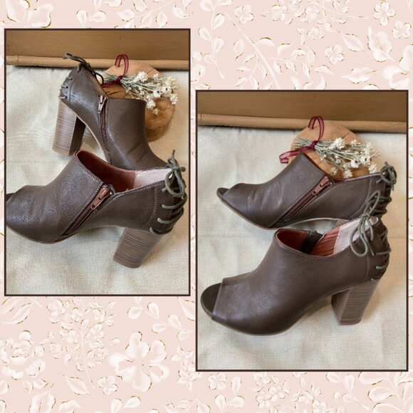 CLOSE OUT SALE!BC Footwear Picture It Brown Peep Toe Lace-Up Back Booties Size 7 - Picture 3 of 12